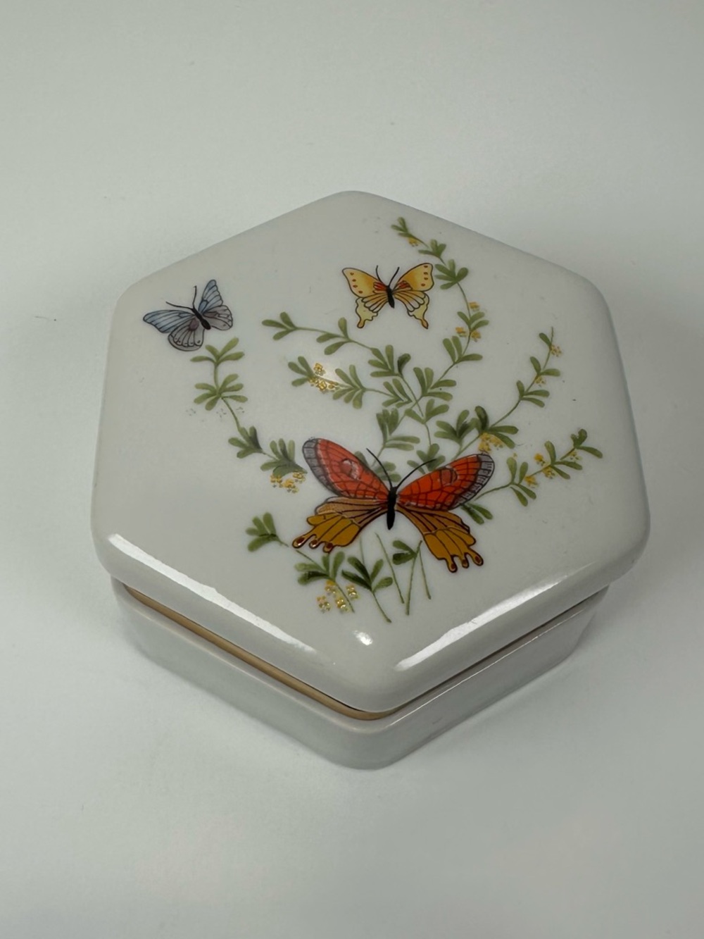 Shafford Butterfly and Flowers Porcelain Trinket Box Vintage Jewelry Box Japan
